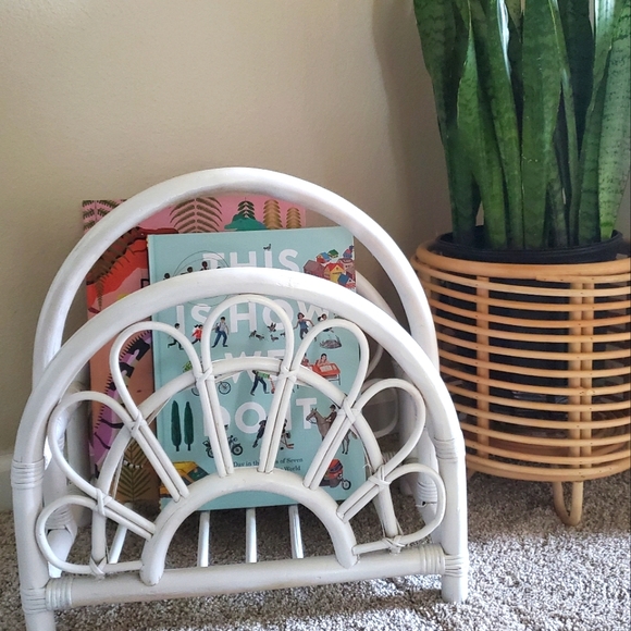 Vintage Rattan Boho White Basket